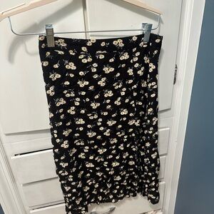 Women’s Floral Black Midi Slit Skirt Size S